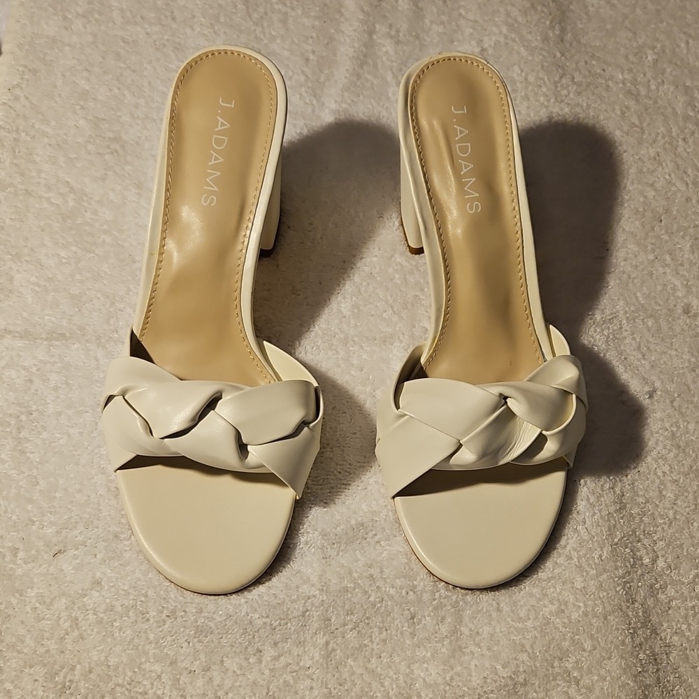 J. Adams White Synthetic Braided Strap Block Heel Mule Open Toe Slip‎ On Size 9